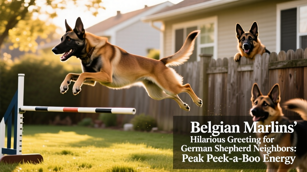 A Belgian Malinois mid-air during a controlled agility jump, showcasing power and coordination
