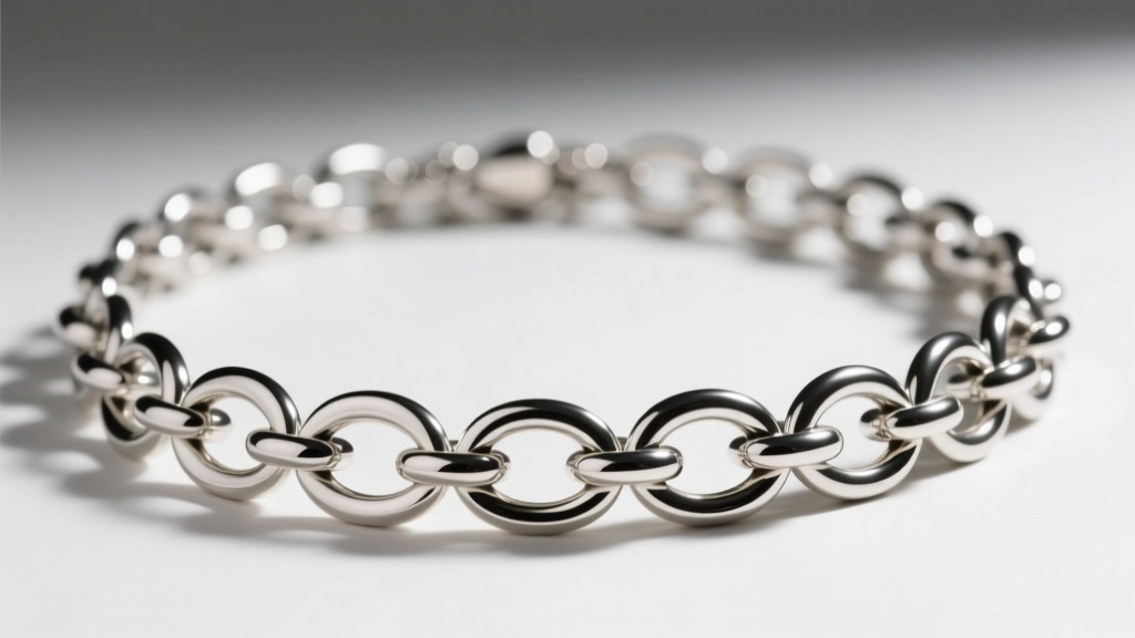Macro shot of a silver-tone flexible tubular mesh necklace showing intricate interlocking links and a smooth polished surface