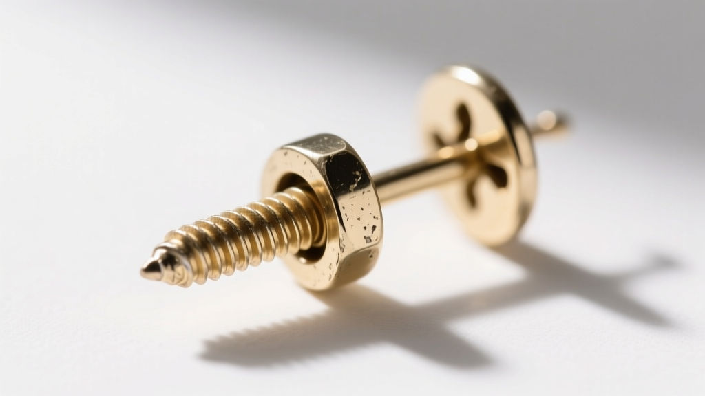 Macro photo of a vintage 1920s screw-back earring clasp showing the threaded post and adjustable tension nut in aged white gold