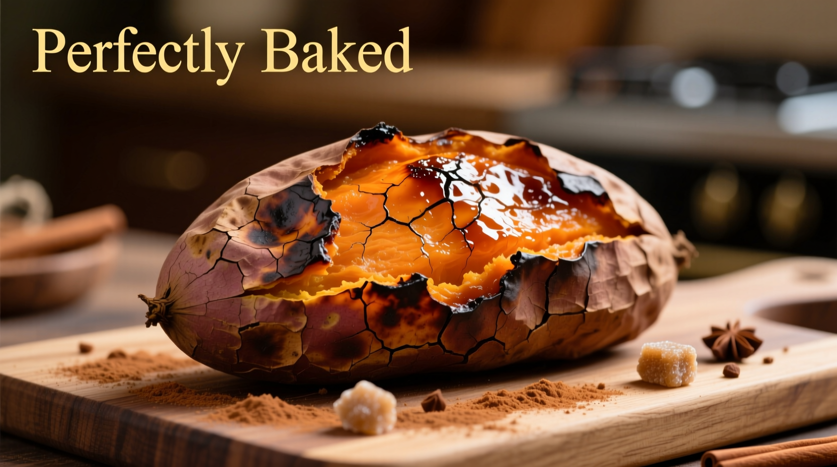 Perfectly baked sweet potato with caramelized skin