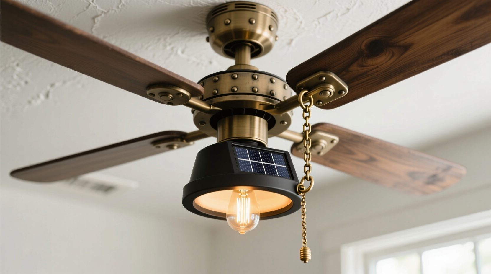 hack a solar garden light into a ceiling fan pull chain