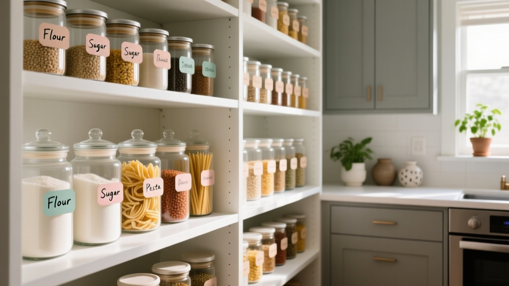 The ‘No-Drawer’ Pantry for Open Shelving: Gravity-Fed Jar...