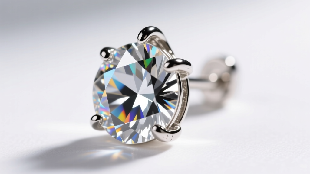 Detailed view of a large rhinestone drop earring showing a secure four-prong metal setting holding a faceted crystal stone.