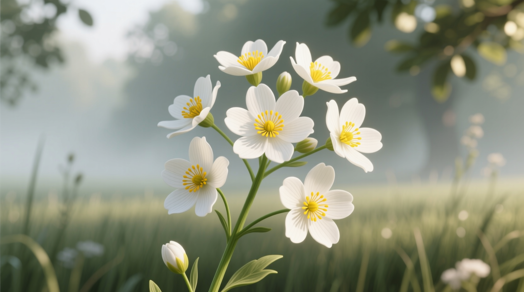 tiny white flowers with yellow centers