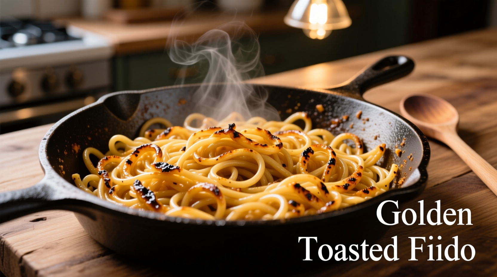 Golden toasted fideo noodles in skillet