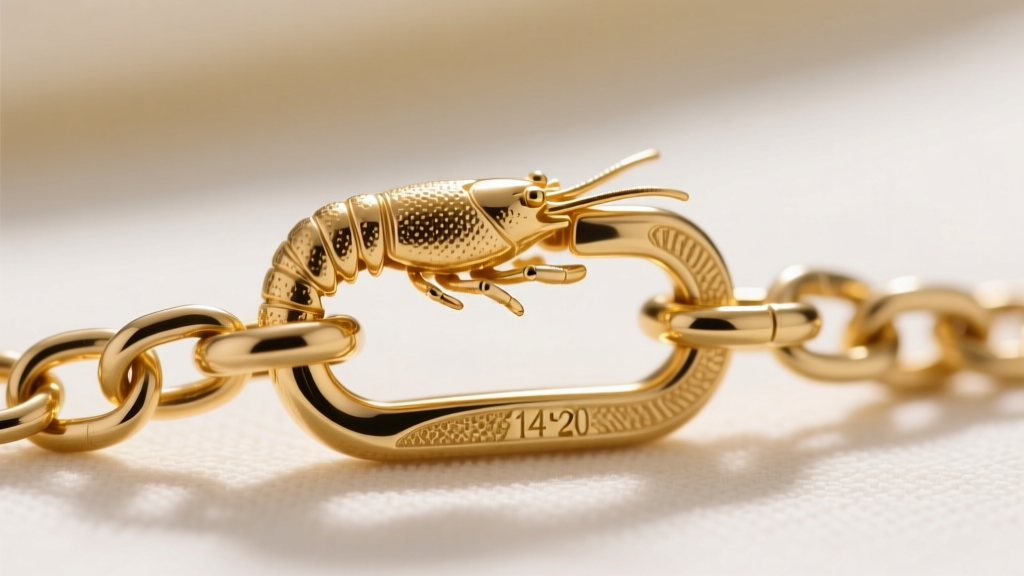 Macro shot of a 14k gold lobster clasp connecting to a two-inch 20-gauge extender chain, highlighting jump ring soldering