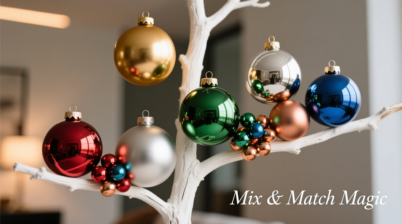 how to mix metallic and colored christmas ornaments stylishly