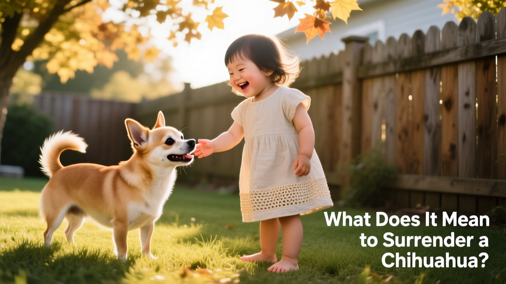 A happy Chihuahua playing gently with a child in a fenced backyard, showing trust and joy