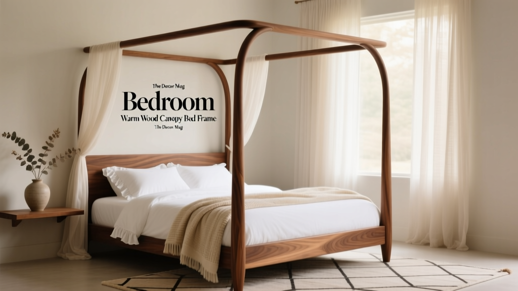 Bedroom Warm Wood Canopy Bed Frame - The Decor Mag