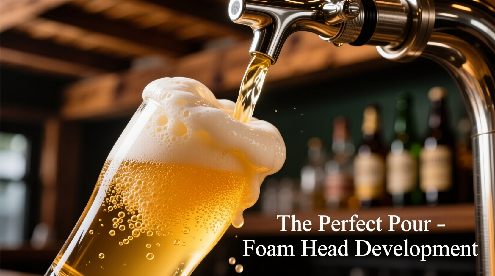 Proper beer pouring technique showing foam head development