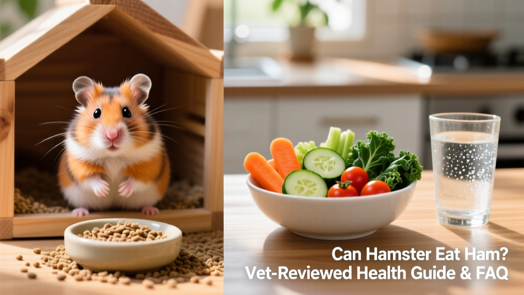 Side-by-side comparison: FurPetVo Premium Hamster Blend next to a bowl of fresh veggies and clean water
