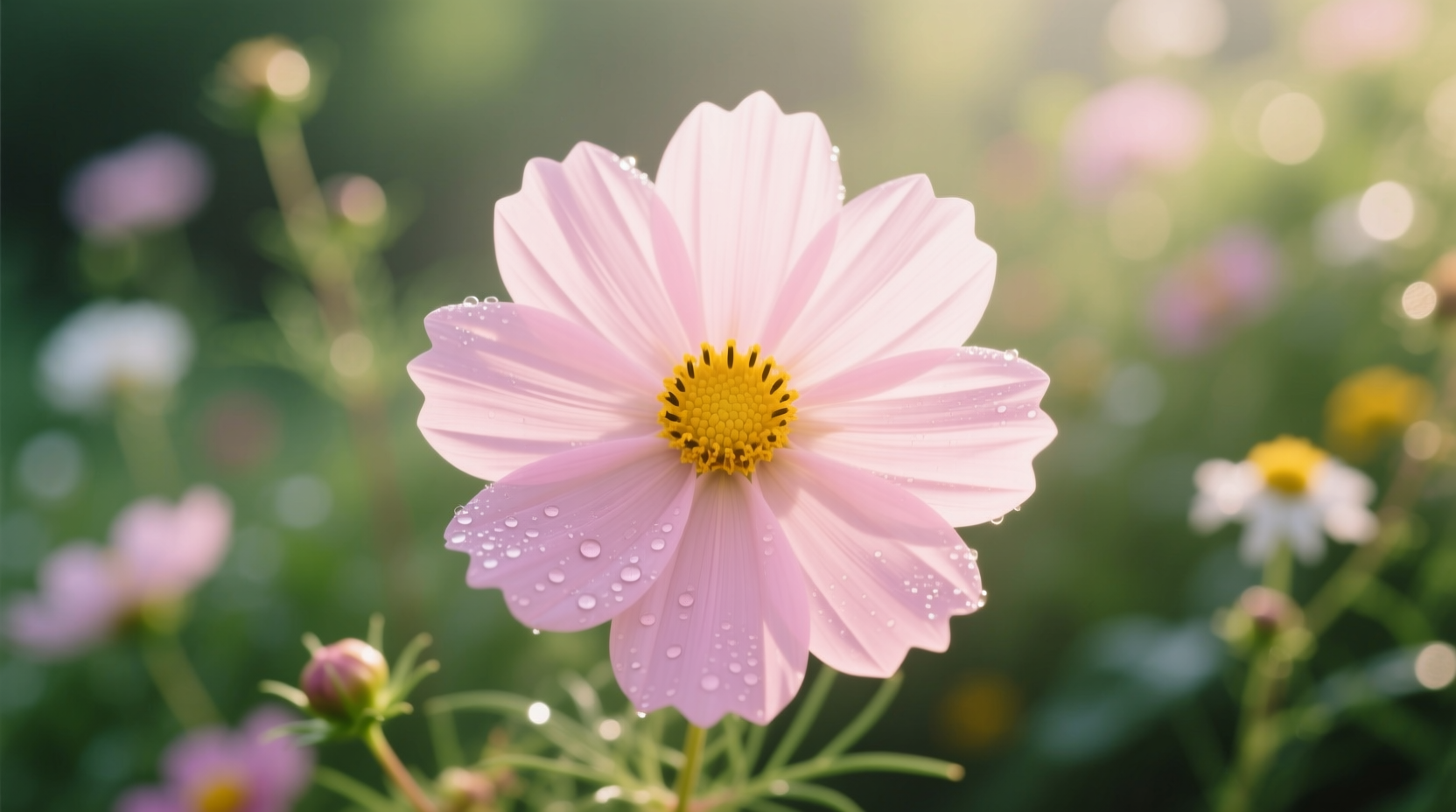 light pink flower with yellow center
