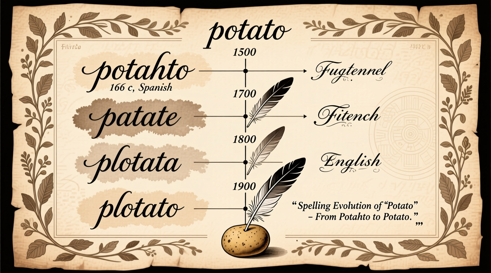 Historical potato spelling comparison chart
