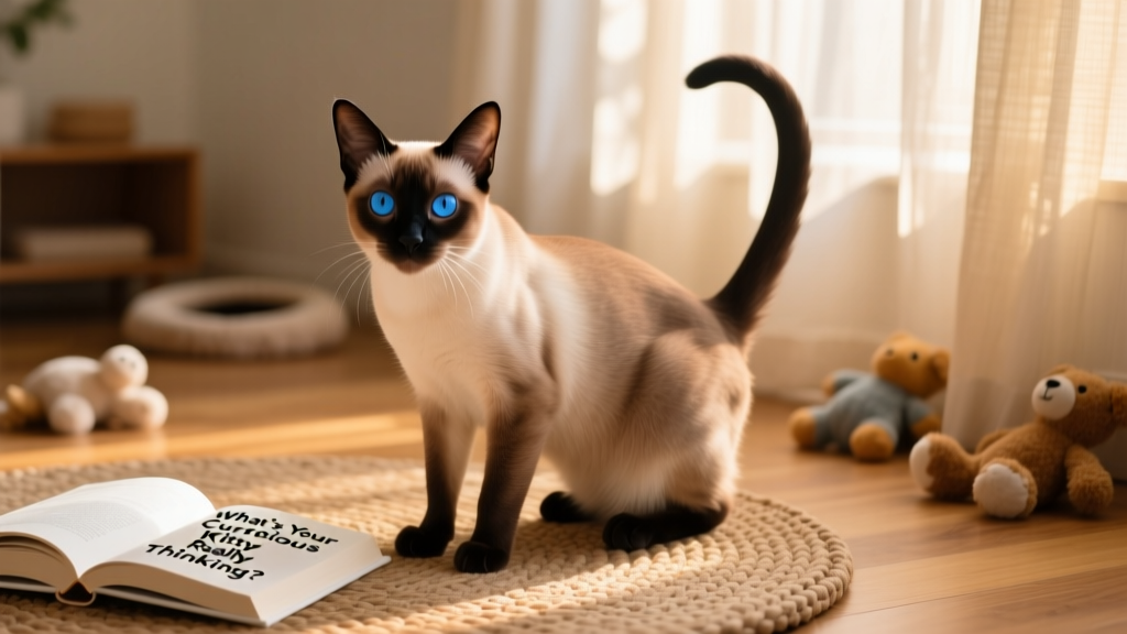 Siamese cat with an upright, gently curved tail