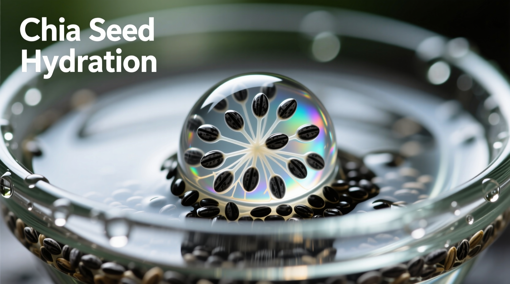 Chia seeds transforming from dry to gel-like after soaking