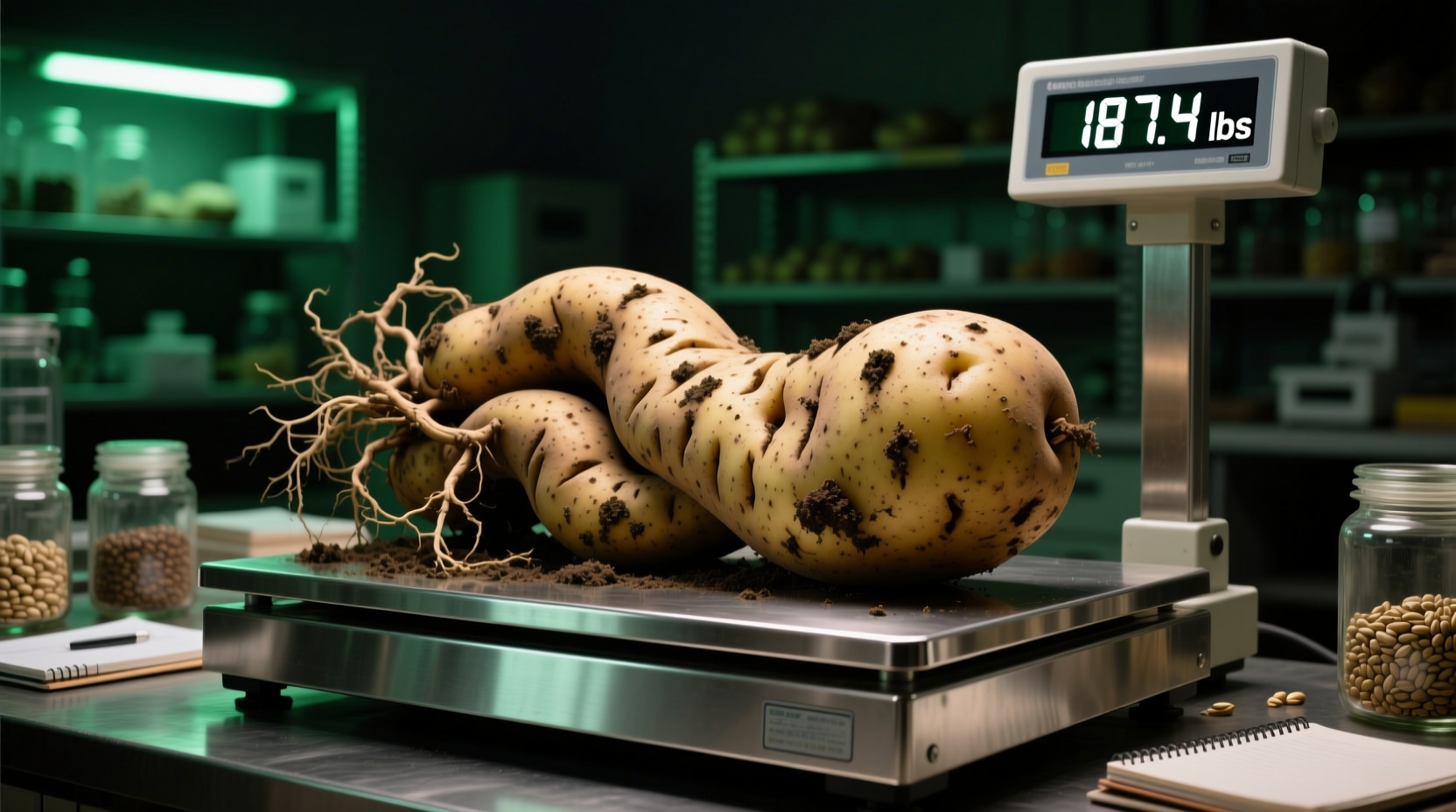 Giant potato specimen on weighing scale