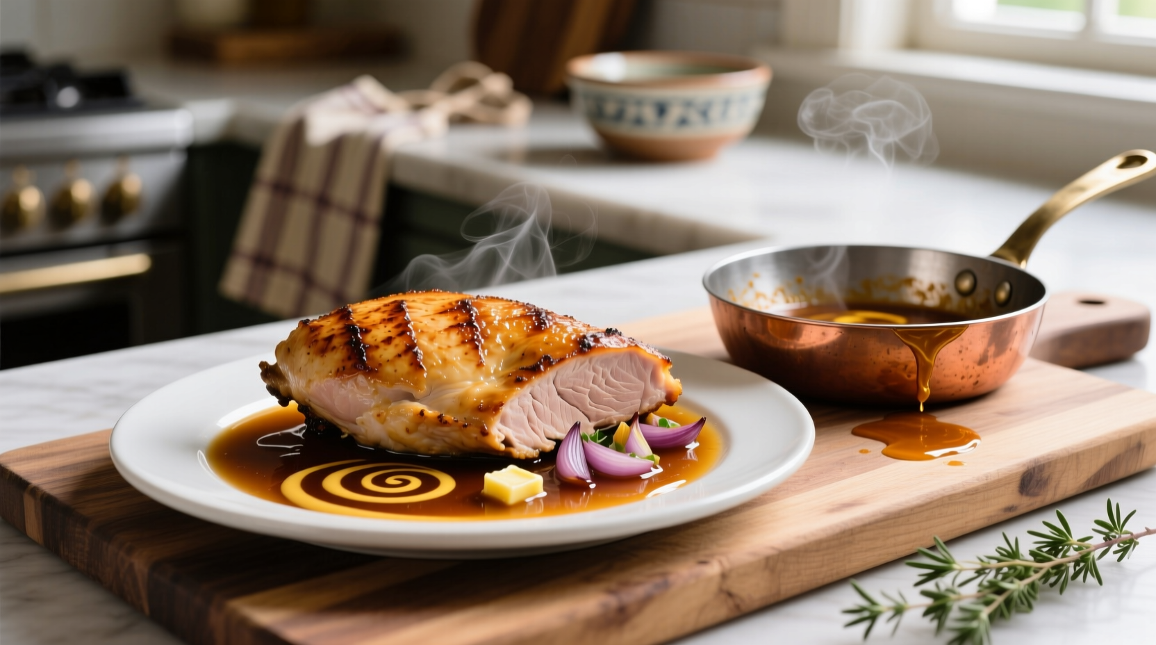easy pan roasted chicken breast bourbon mustard pan sauce recipe