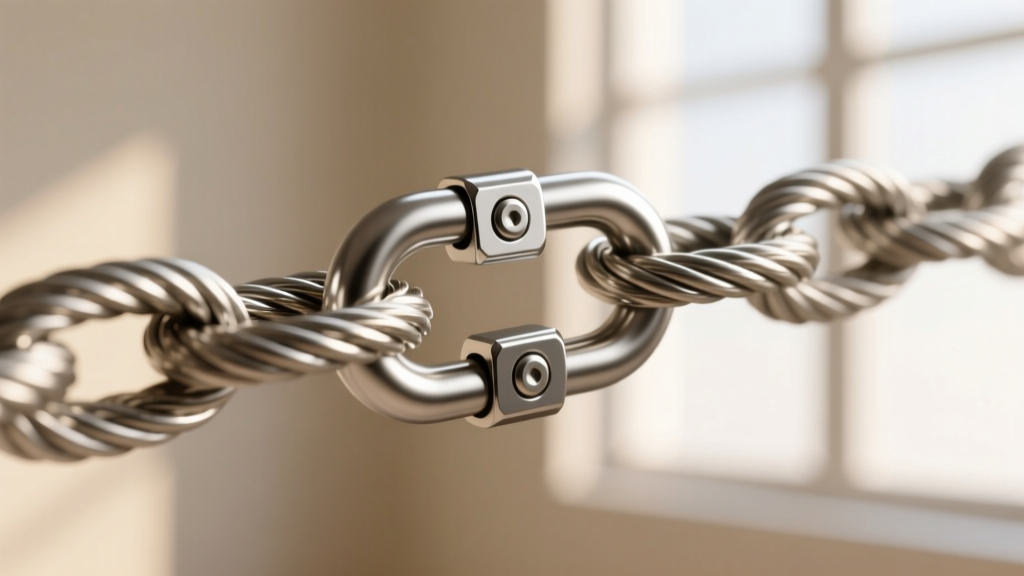 Close-up of a 1.5mm stainless steel rope chain and a reinforced lobster clasp designed to withstand heavy daily pulling force.