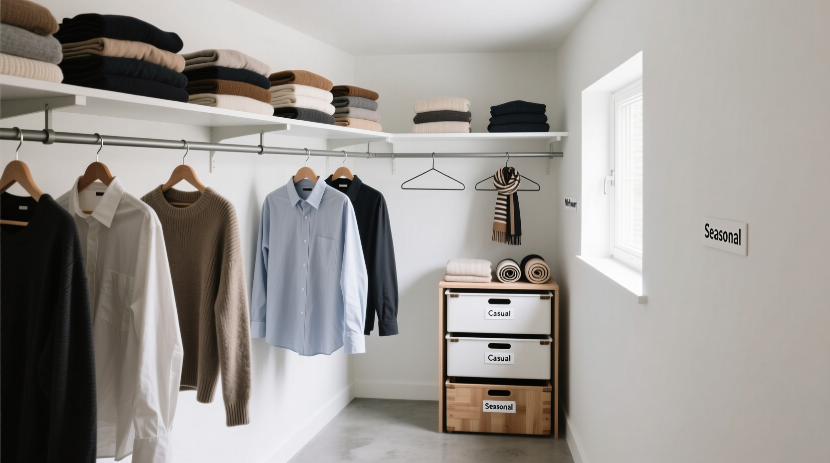 how to organize a tiny closet with double hanging and smart folding tricks