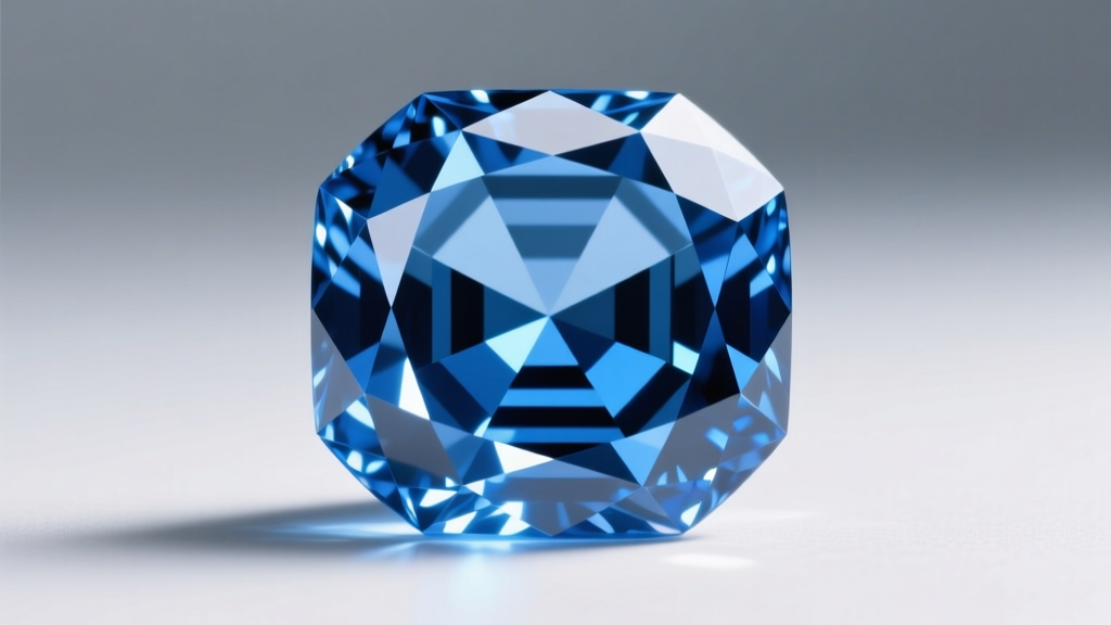Macro photography showing the step-cut facets and hall of mirrors effect inside a flawless cornflower blue emerald cut sapphire.