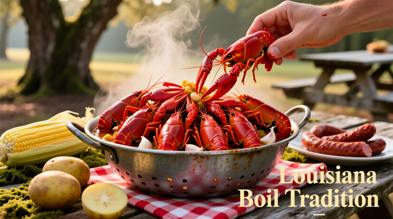 Vibrant red boiled crawfish in a traditional Louisiana boil
