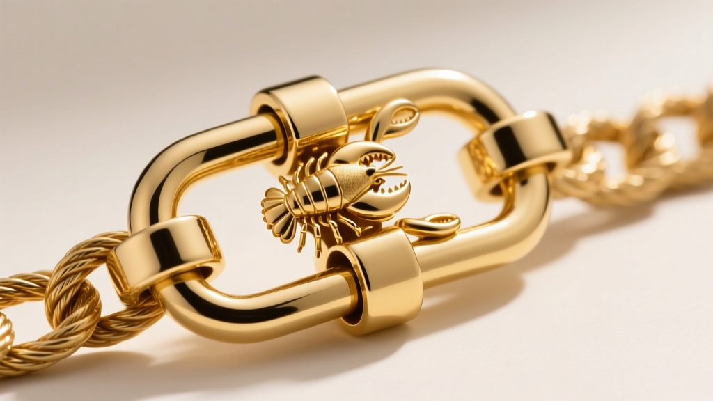 Close-up of a heavy gold lobster clasp attached to a thick cable chain, demonstrating robust and secure everyday jewelry mechanics