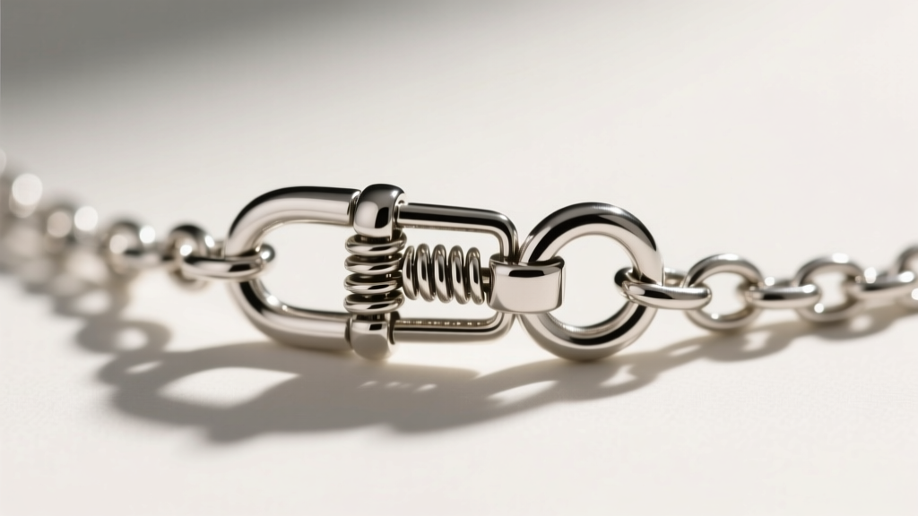 Close-up of a 1.2mm silver lobster clasp on a choker chain, highlighting the secure spring mechanism and soldered jump rings.
