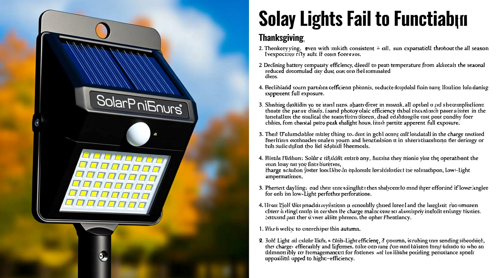 why do my solar lights fail before thanksgiving despite full sun exposure all fall