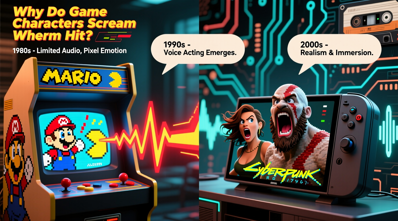 why do video game characters scream when hit history of voice design