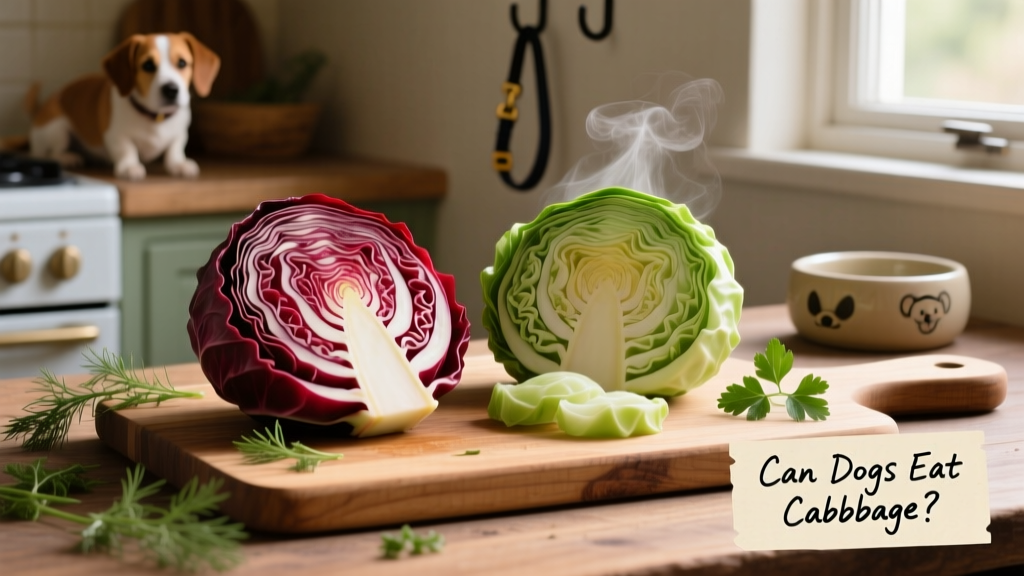 Side-by-side comparison of raw red and green cabbage slices next to cooked, softened pieces