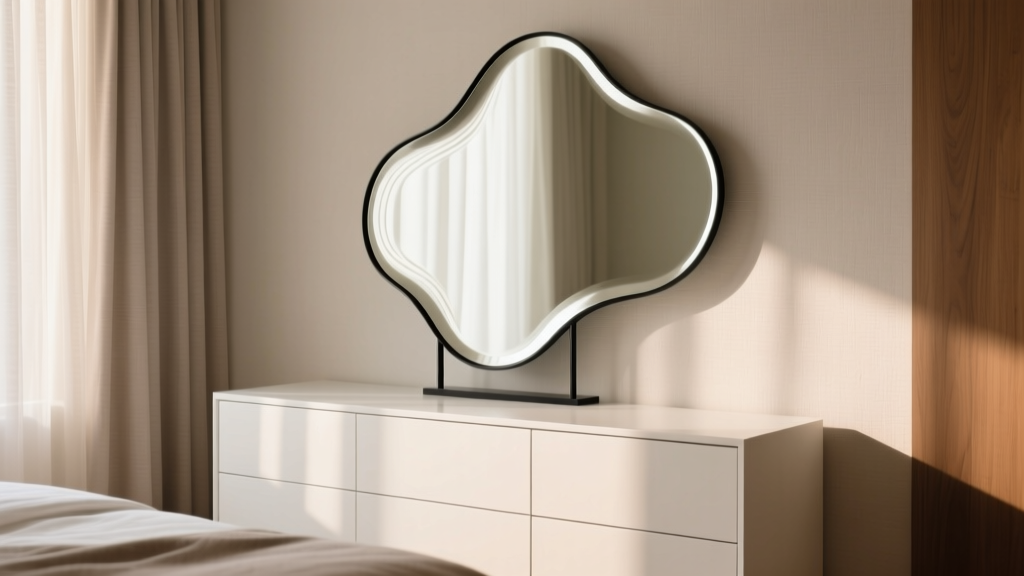 Bedroom Organic Shaped Mirror Above Dresser - The Decor Mag