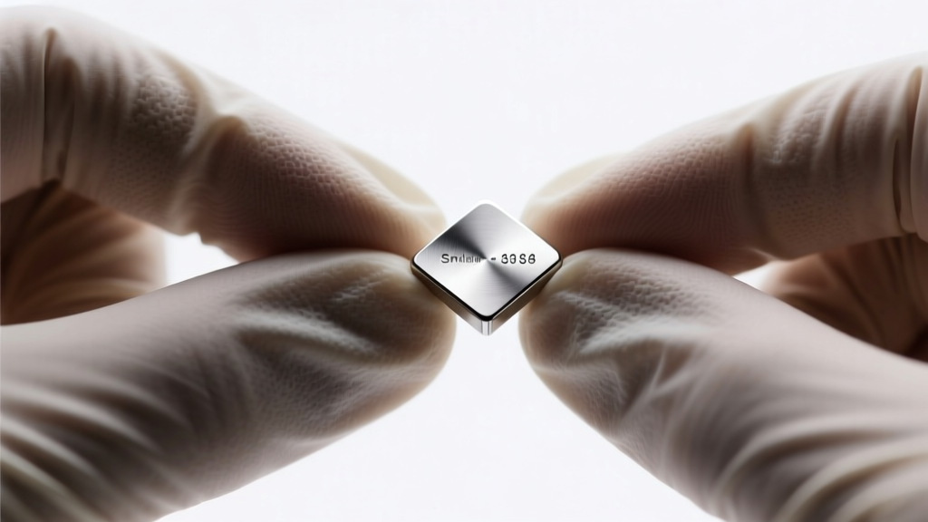 Macro shot of gloved hands holding an implant-grade titanium flat-back starter earring under bright clinical lighting