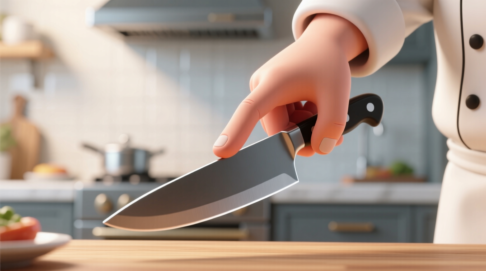 keep your index finger off the bottom of your chefs kni