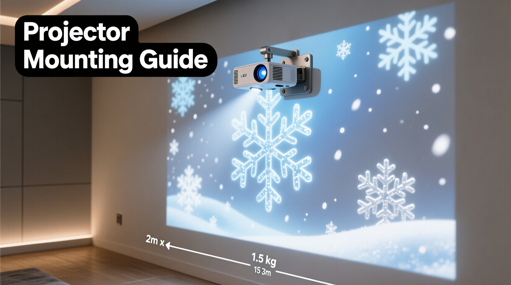 how to mount lightweight led projectors for animated snowflake patterns on walls