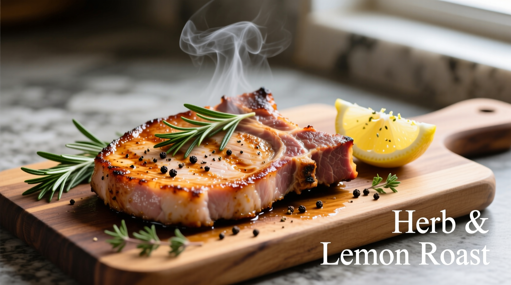 Oven-roasted thin pork chops with herbs and lemon