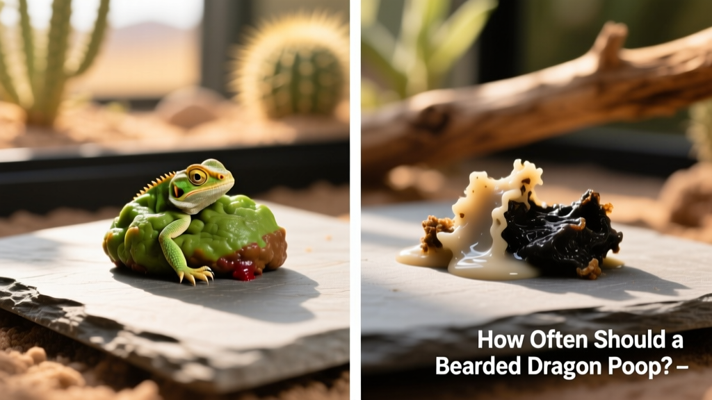 Side-by-side comparison of healthy vs. abnormal bearded dragon stool samples