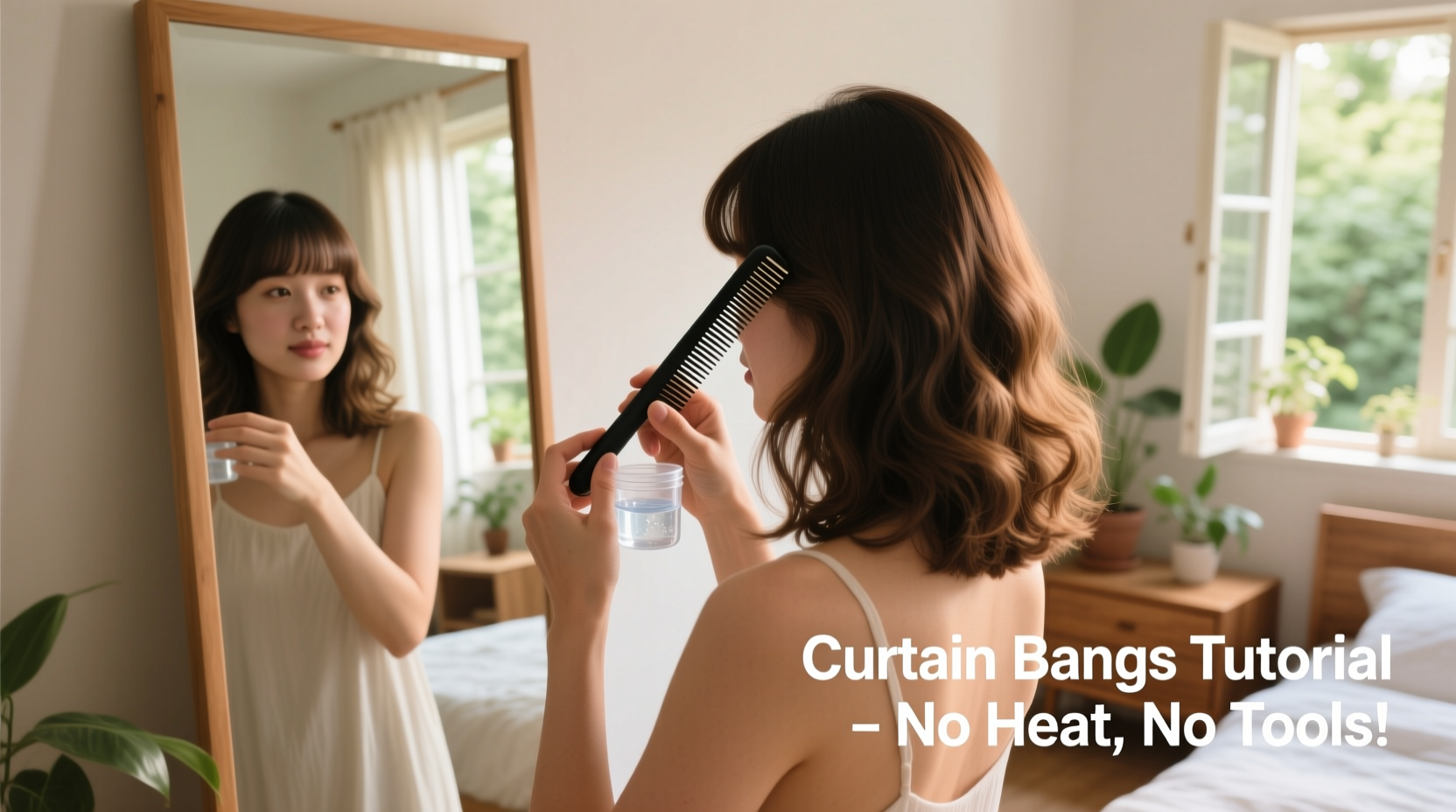 how to style curtain bangs without professional tools or heat styling