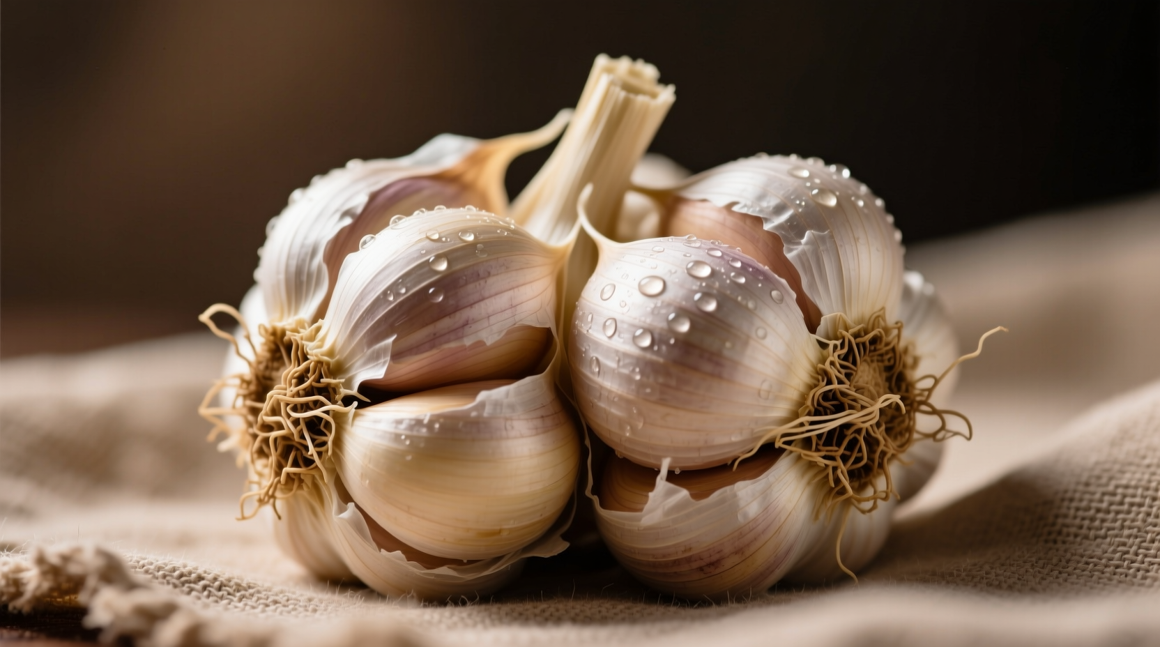 Fresh big garlic bulbs with unpeeled cloves