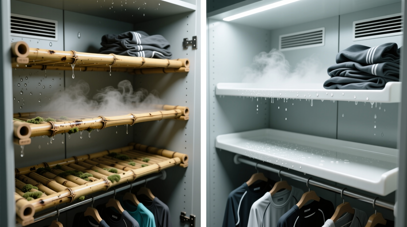 bamboo vs melamine shelves for damp workout gear