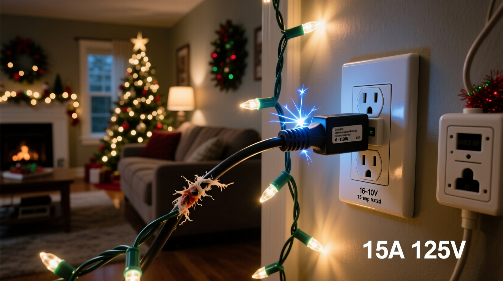 why does my extension cord trip the breaker when adding christmas lights