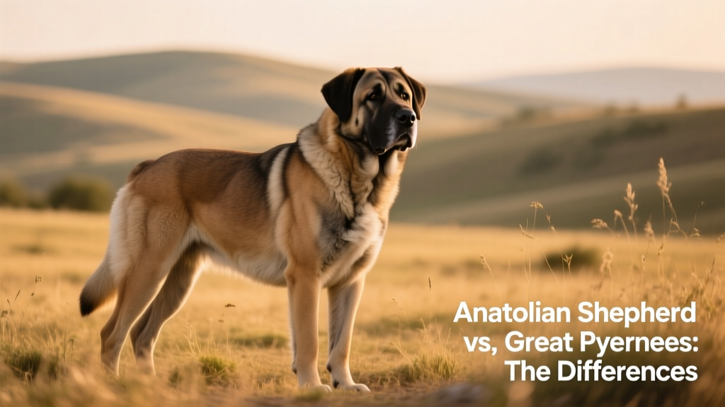 An Anatolian Shepherd standing alert on open terrain, showcasing its muscular build and short-to-medium coat