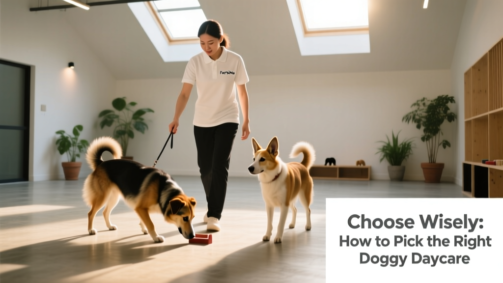 A FurPetVo staff member calmly guiding two dogs through a gentle nosework activity in a sunlit, clean training space