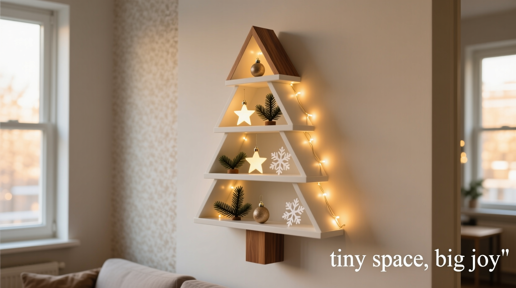 how to build a floating shelf christmas tree display for tiny apartments with zero floor space