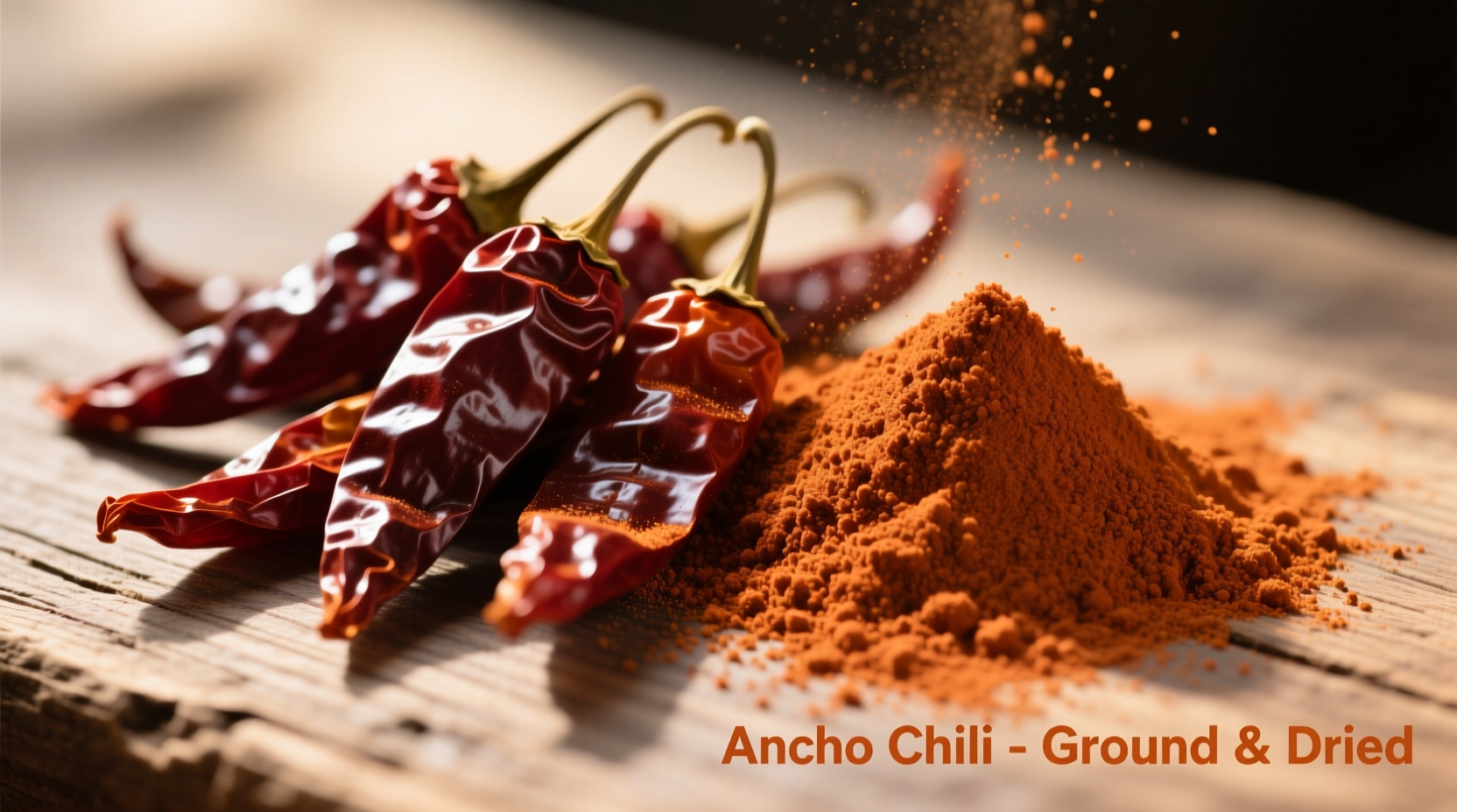 Chiles ancho secos junto a su versión molida
