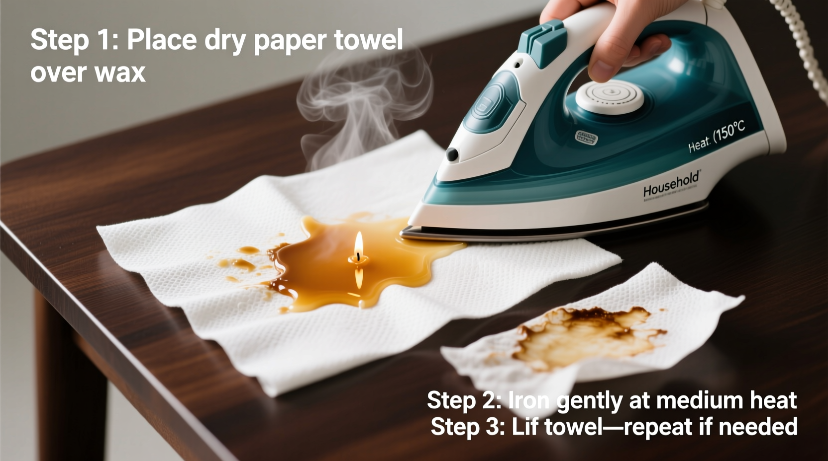 how to remove candle wax from fabric using paper towels and an iron