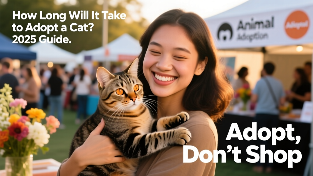 A joyful person holding a calm, friendly cat at an adoption event
