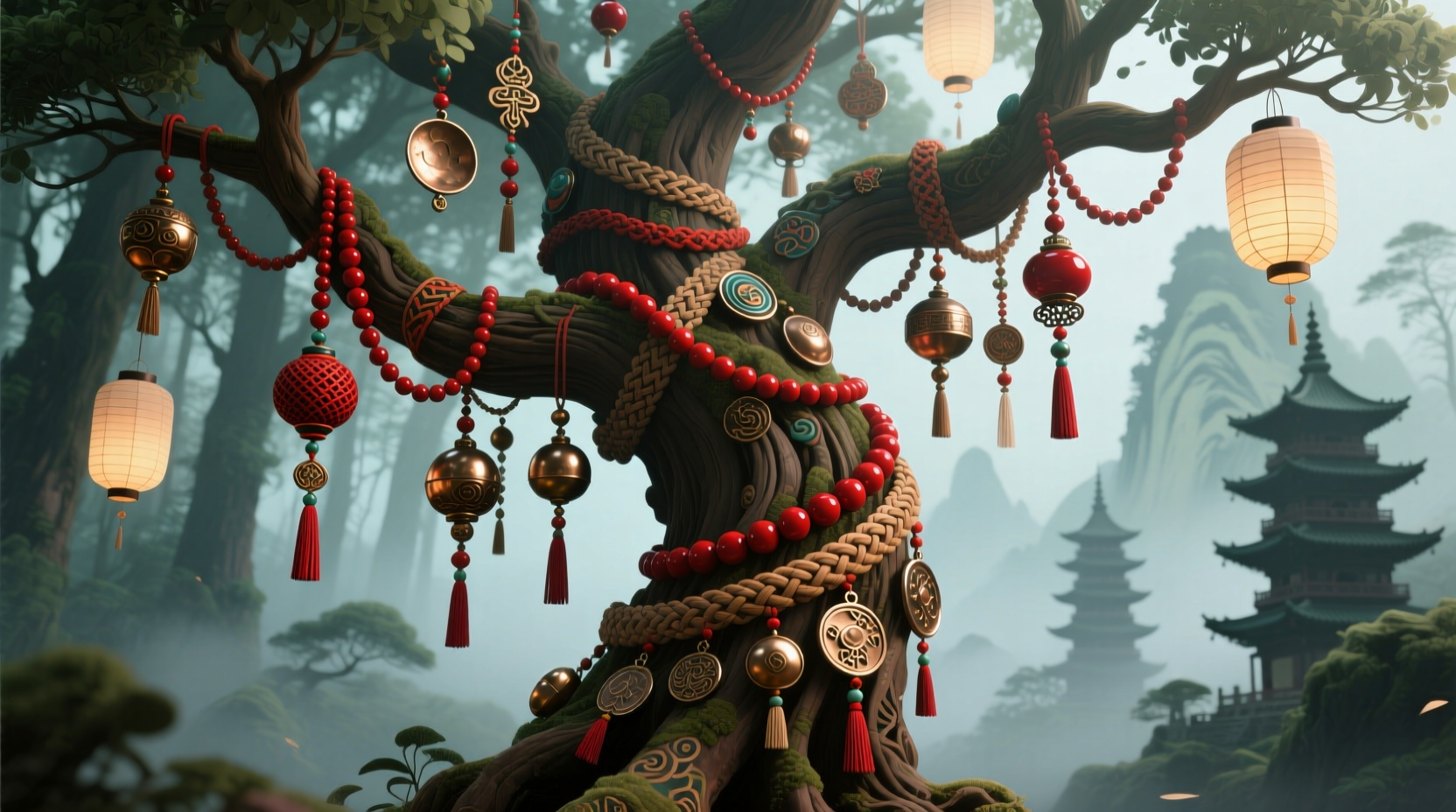 how to layer different textures of ornaments without making the tree look chaotic