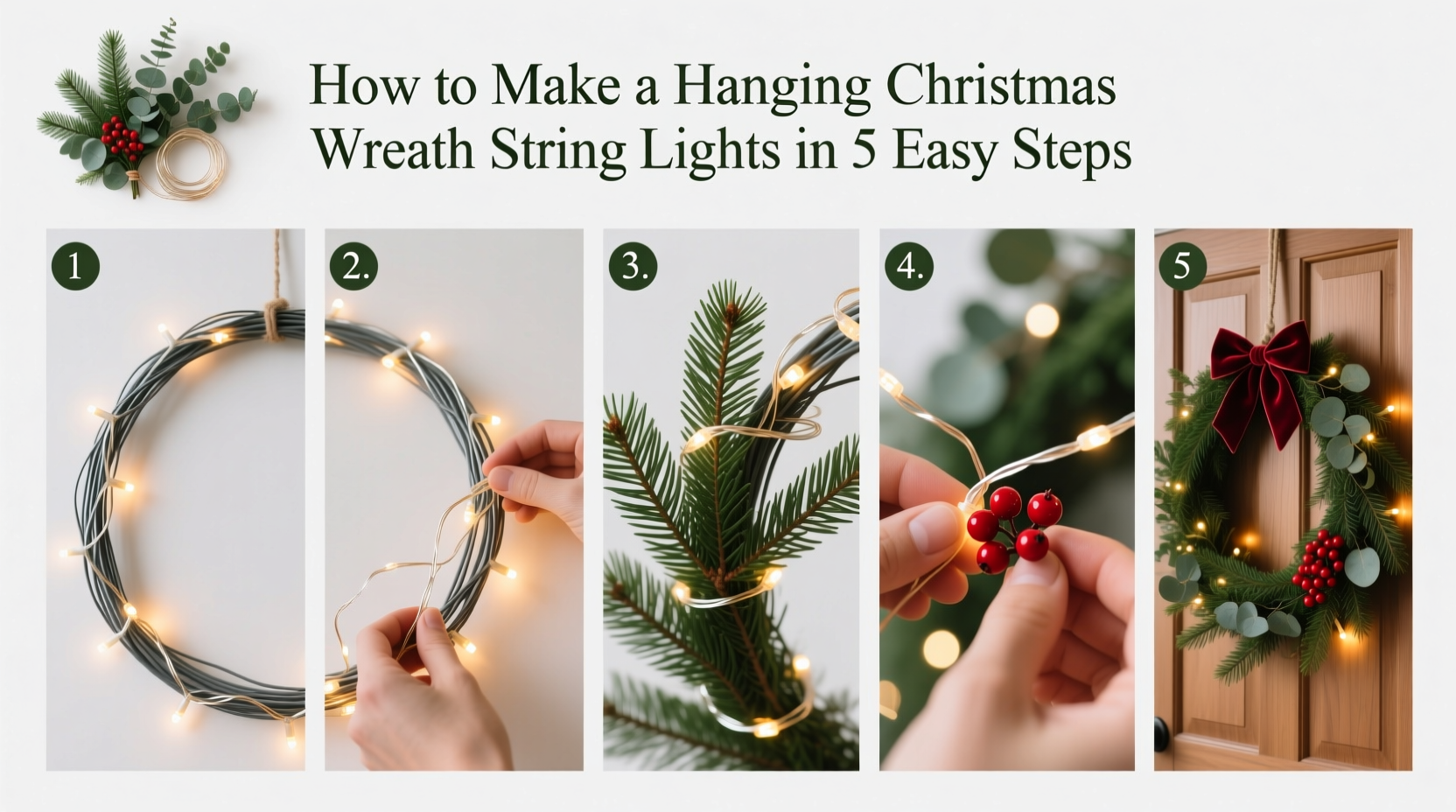 how to make a hanging christmas wreath from string lights in 5 easy steps