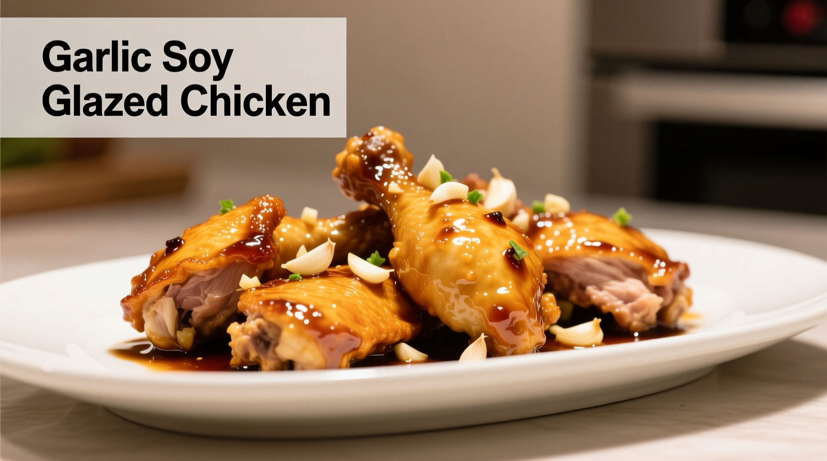 Golden chicken pieces with garlic and soy glaze