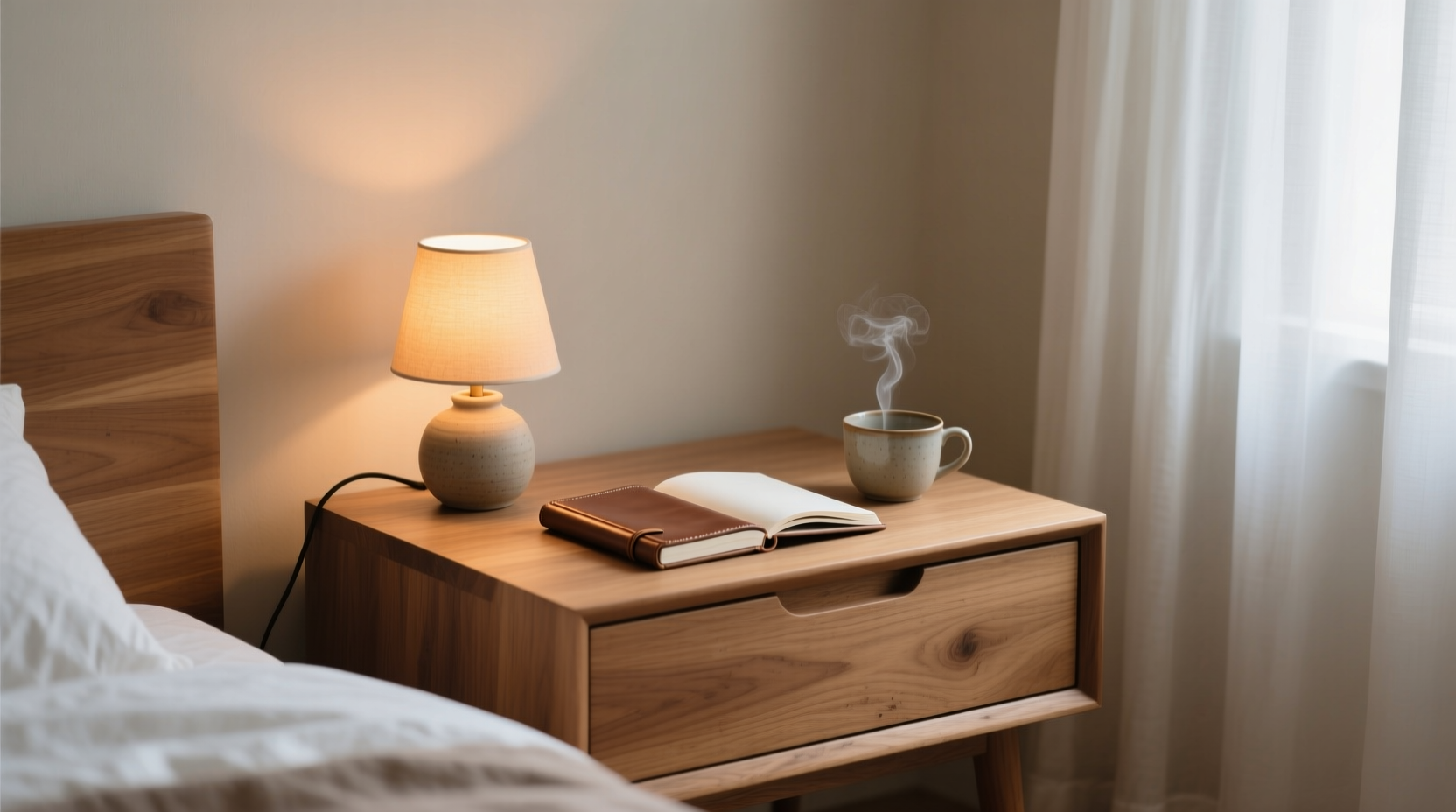 how to set up a minimalist nightstand with only essentials